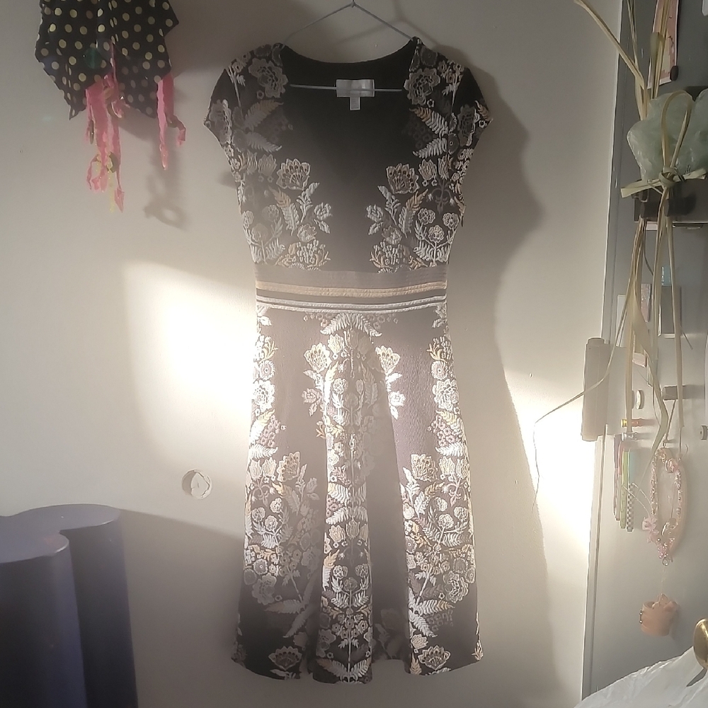 Anthropologie Black and White Fit and Flare Midi Dress